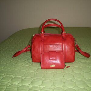 NWOT HANDMADE Vintage 2012 Spanish Red Leather Bag with Red Fossil Wallet
